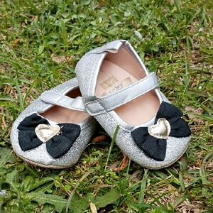 Carter's Silver Glitter Mary Janes with Black Bow and Gold Heart